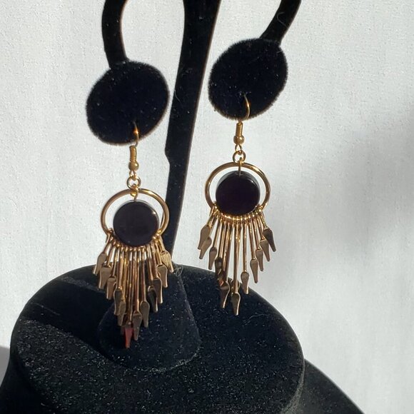 Accessories - Copper Color Earrings with Lucite Black Bead